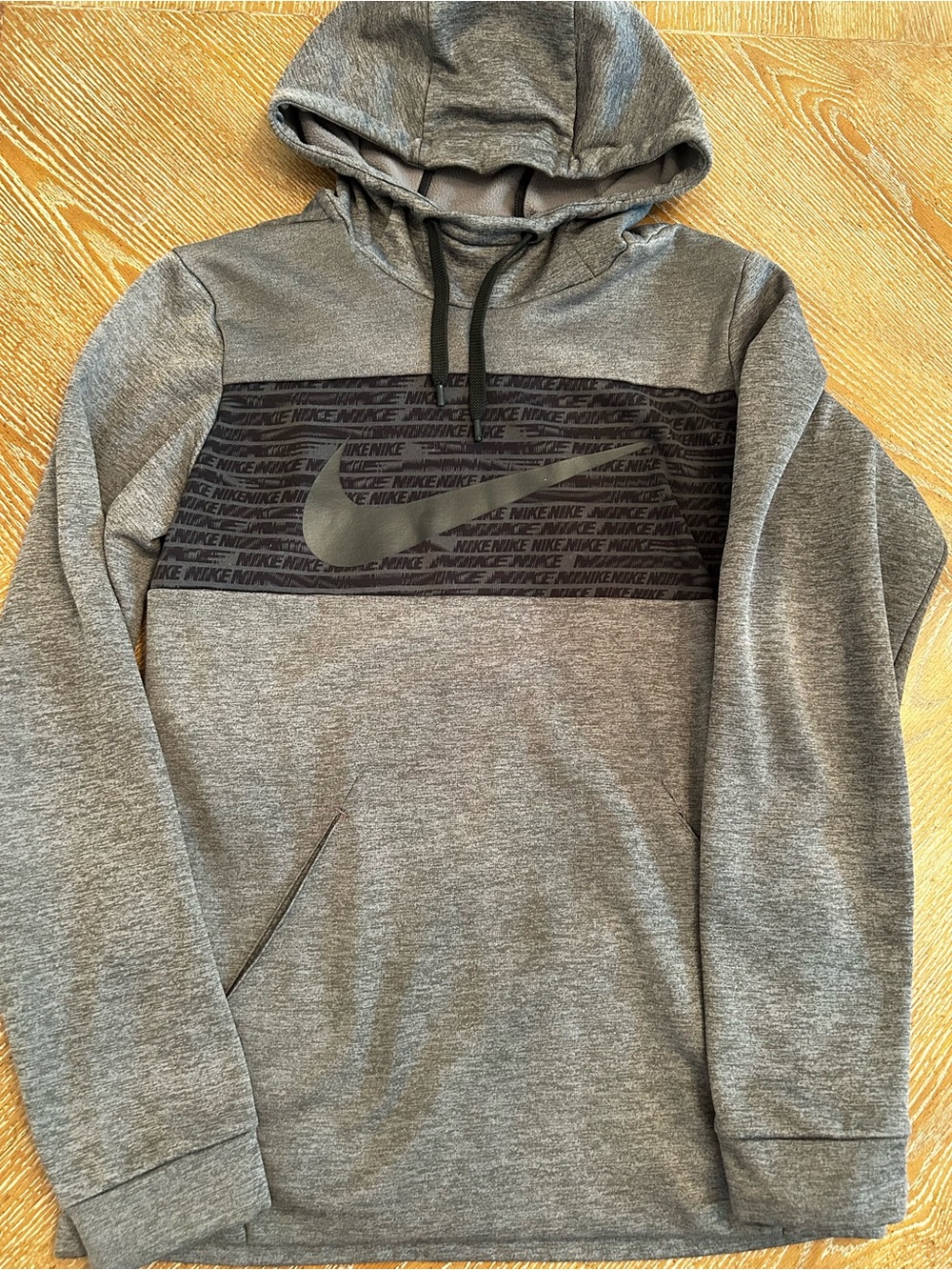 Nike Gray Hooded Pullover with Black Swoosh Panel